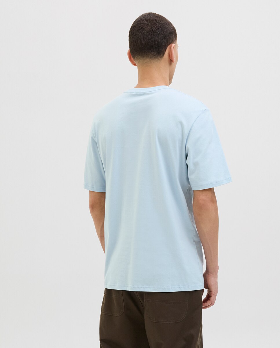 T-shirt de Manga Curta com Estampado à Frente Azul-claro-2