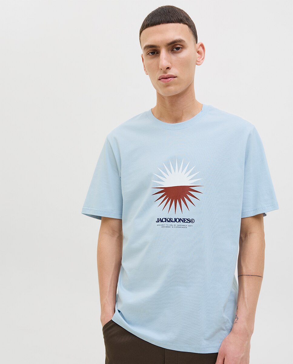 T-shirt de Manga Curta com Estampado à Frente Azul-claro-3