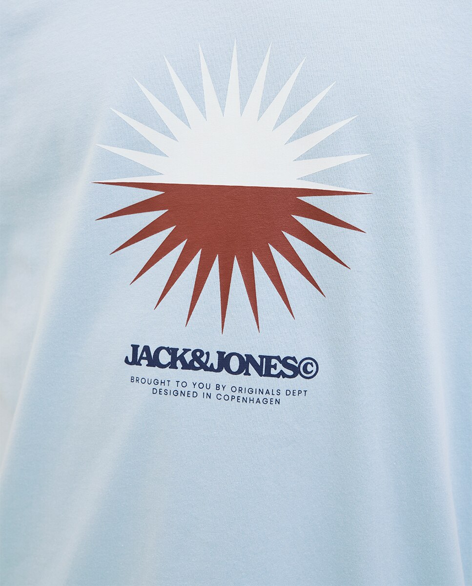 T-shirt de Manga Curta com Estampado à Frente Azul-claro-4