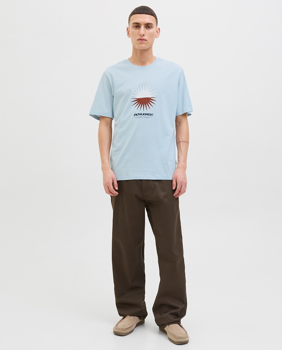 T-shirt de Manga Curta com Estampado à Frente Azul-claro-7