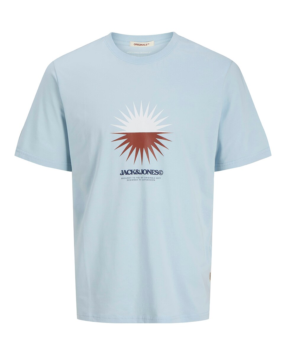 T-shirt de Manga Curta com Estampado à Frente Azul-claro-6