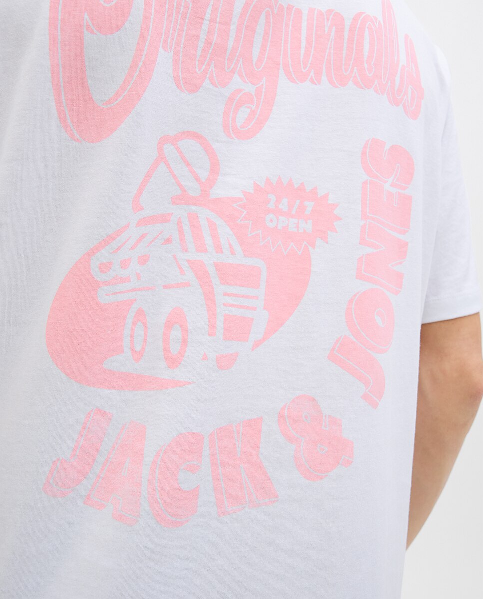 T-shirt de Manga Curta Lisa com Estampado Traseiro Branco-4