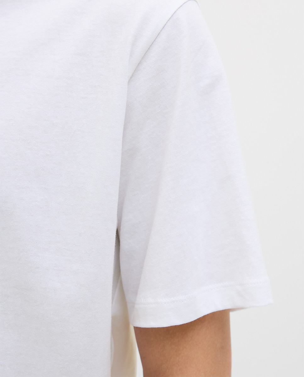 T-shirt de Manga Curta Lisa com Estampado Traseiro Branco-5