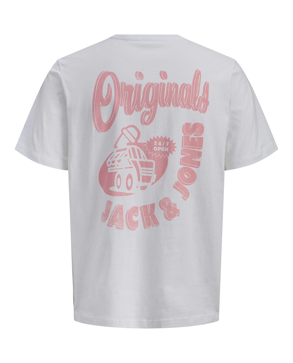 T-shirt de Manga Curta Lisa com Estampado Traseiro Branco-7