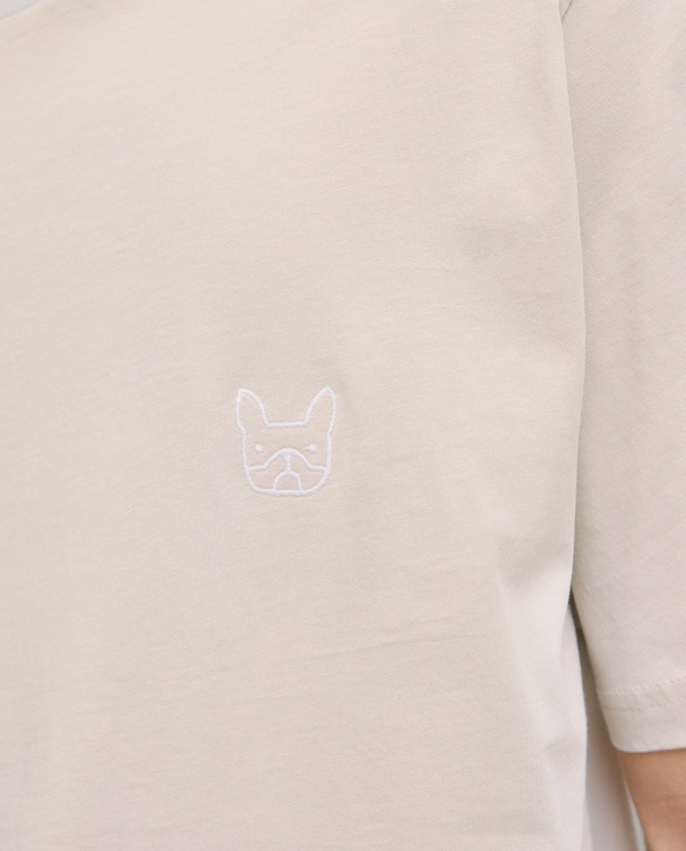 T-shirt de Manga Curta com Logótipo Lateral de Cão Bege-5