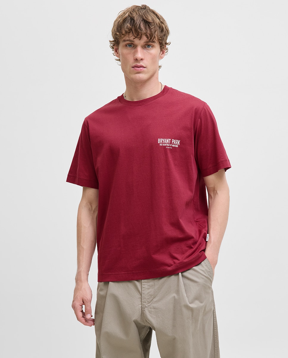 T-shirt de Manga Curta com Backprint Vermelho-1