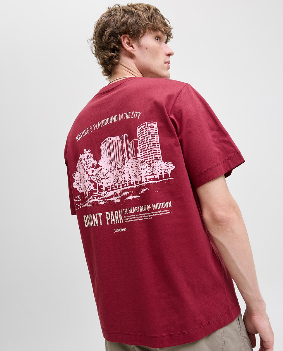 T-shirt de Manga Curta com Backprint Vermelho-3