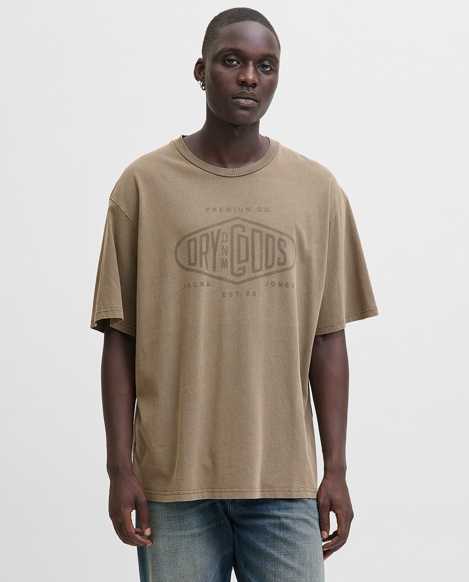 T-shirt de Manga Curta com Estampado à Frente Castanho-1