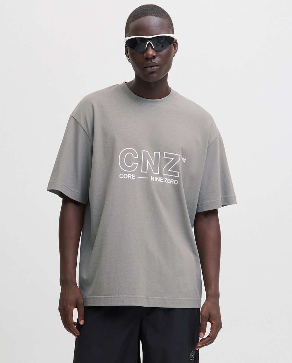 T-shirt de Manga Curta com Estampado à Frente Cinzento-1