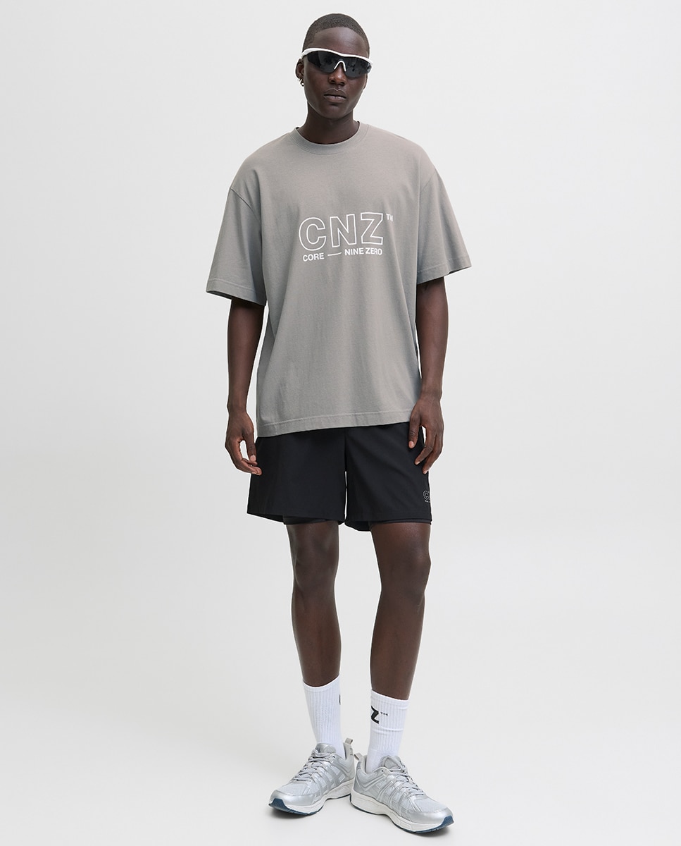 T-shirt de Manga Curta com Estampado à Frente Cinzento-7