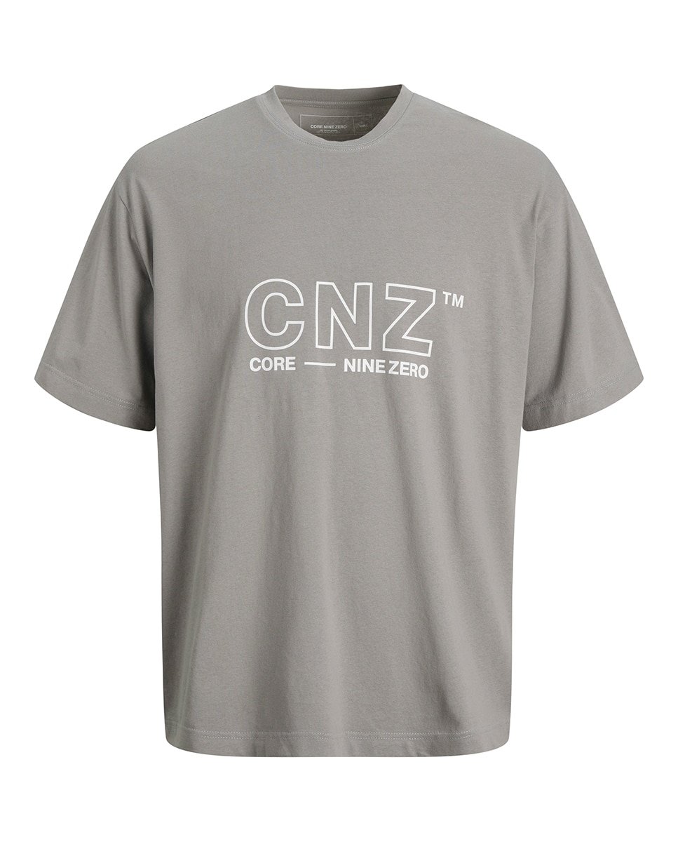 T-shirt de Manga Curta com Estampado à Frente Cinzento-5