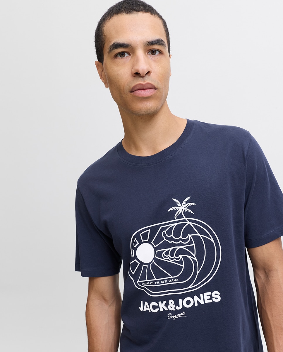 T-shirt de Manga Curta com Estampado à Frente Azul-3