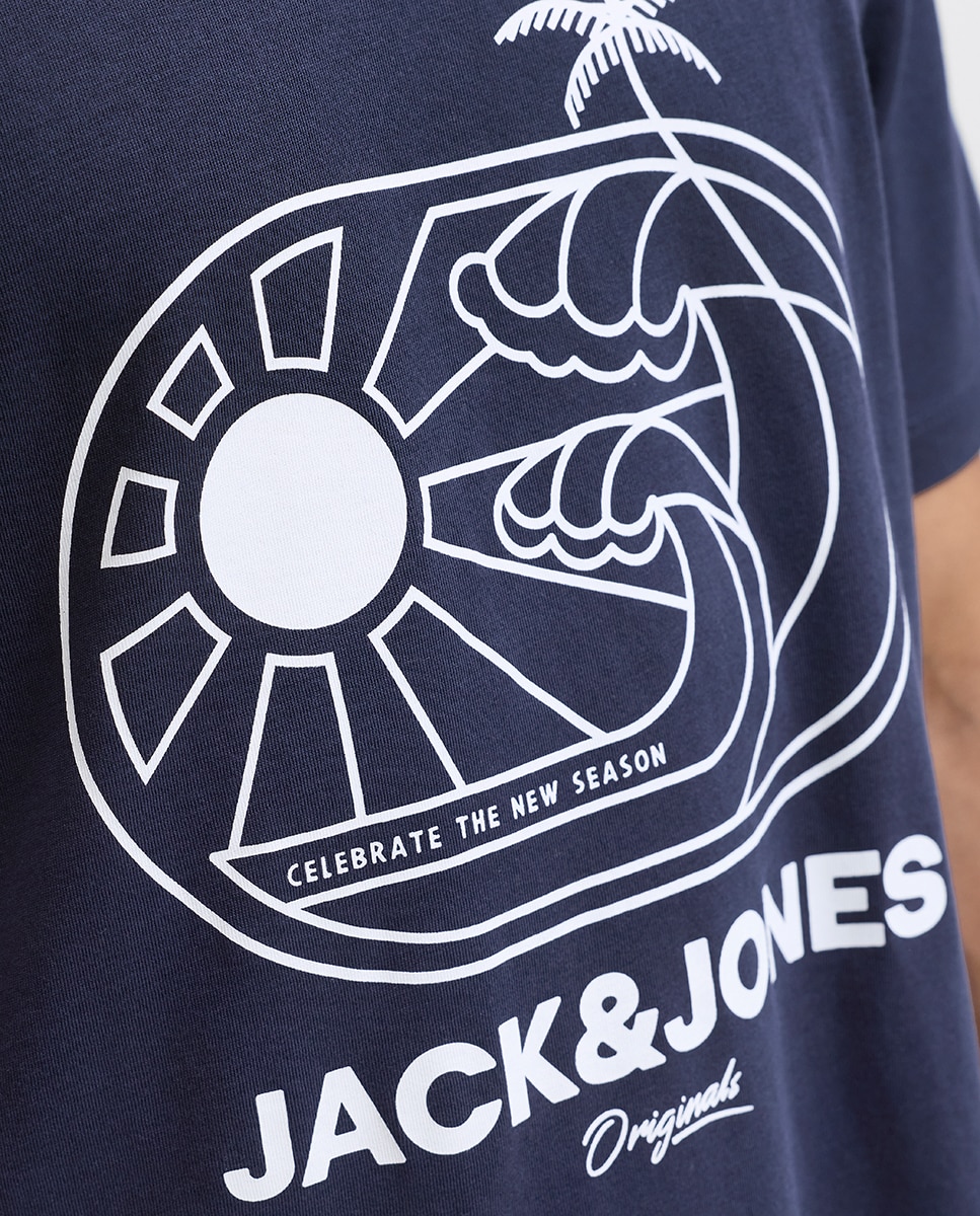 T-shirt de Manga Curta com Estampado à Frente Azul-5