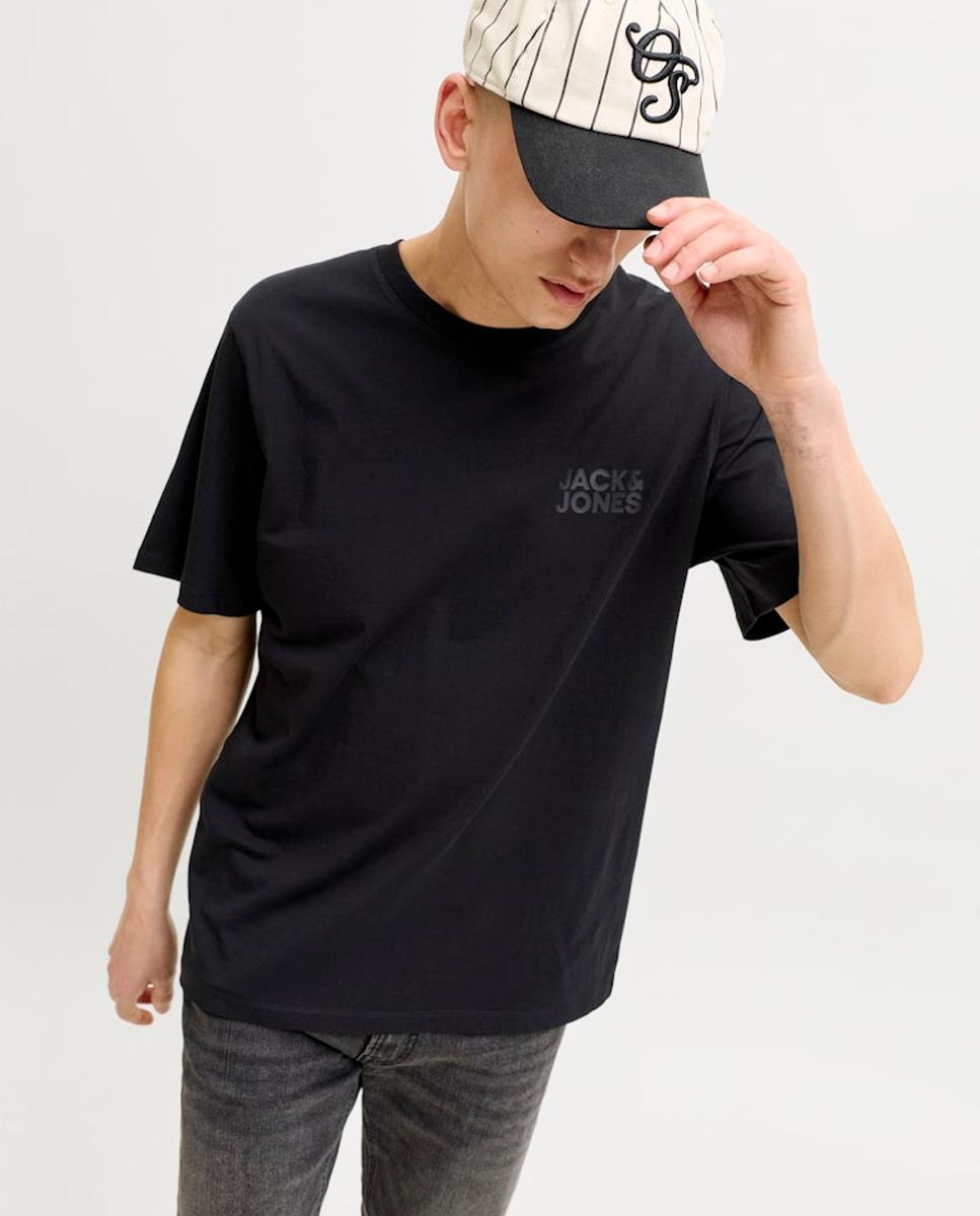 Camiseta de hombre en algodón BCI azul de manga corta - Jack & Jones - Negro Negro-3