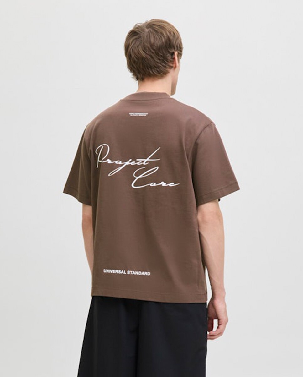 T-shirt de Manga Curta com Backprint Castanho-escuro-2