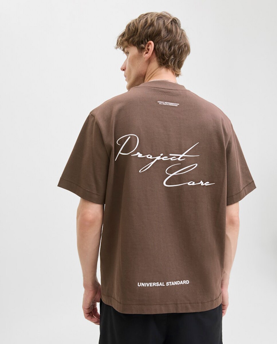 T-shirt de Manga Curta com Backprint Castanho-escuro-3