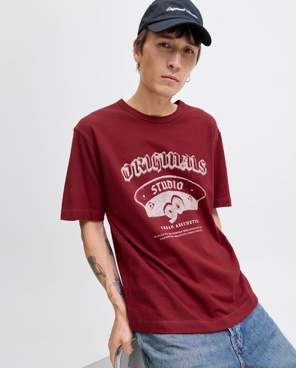 T-shirt de Manga Curta com Estampado à Frente Vermelho-3