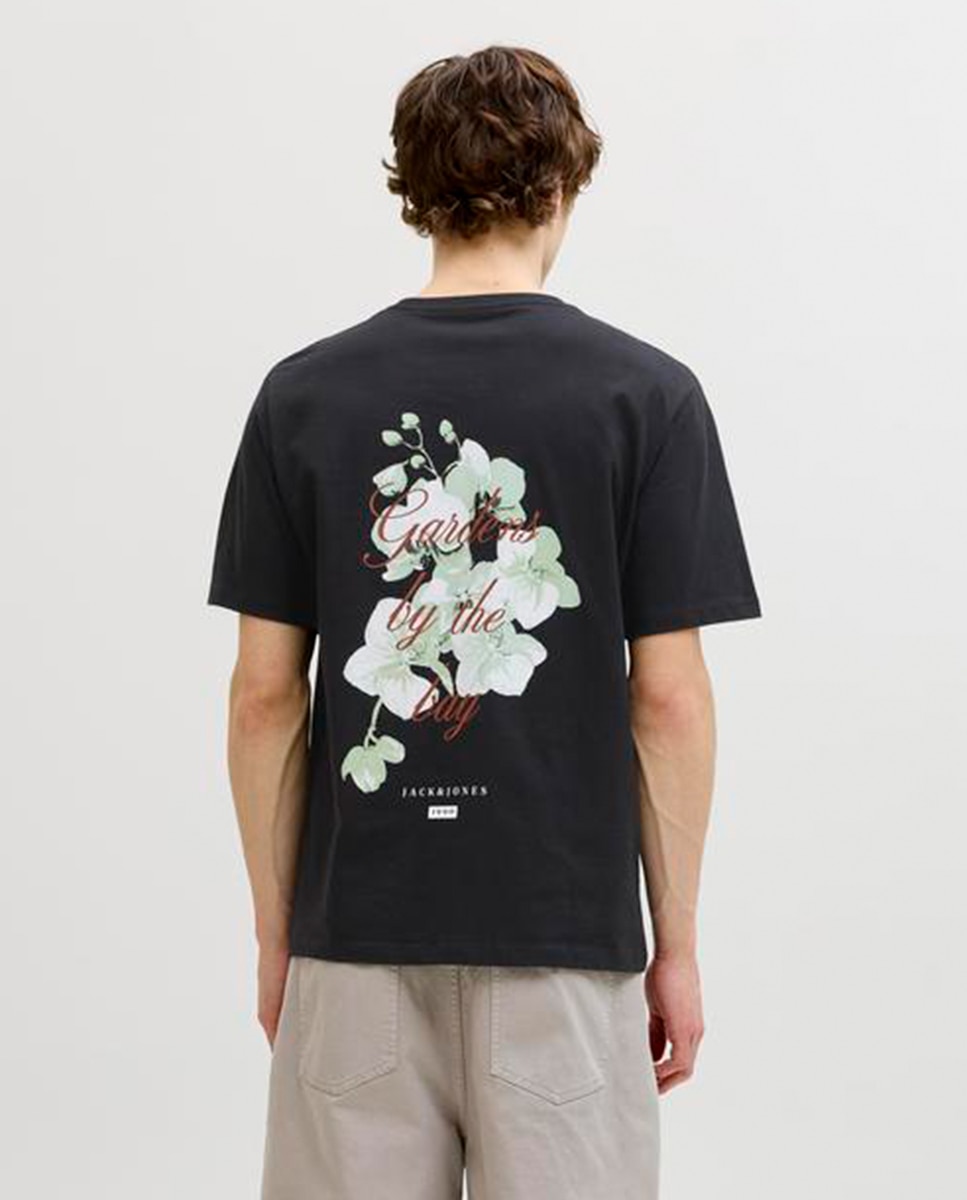 T-shirt de Manga Curta com Estampado Traseiro Preto-2