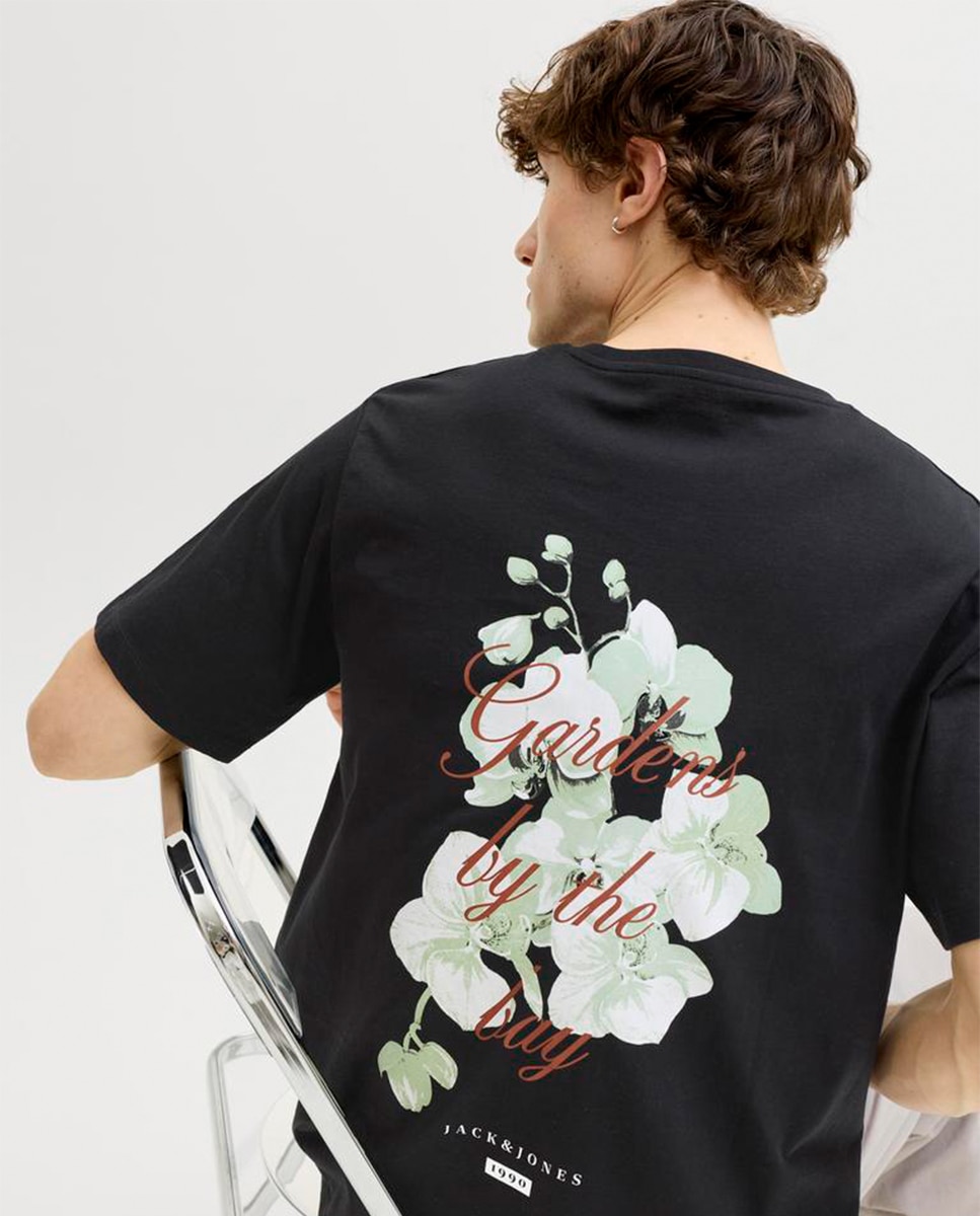 T-shirt de Manga Curta com Estampado Traseiro Preto-3