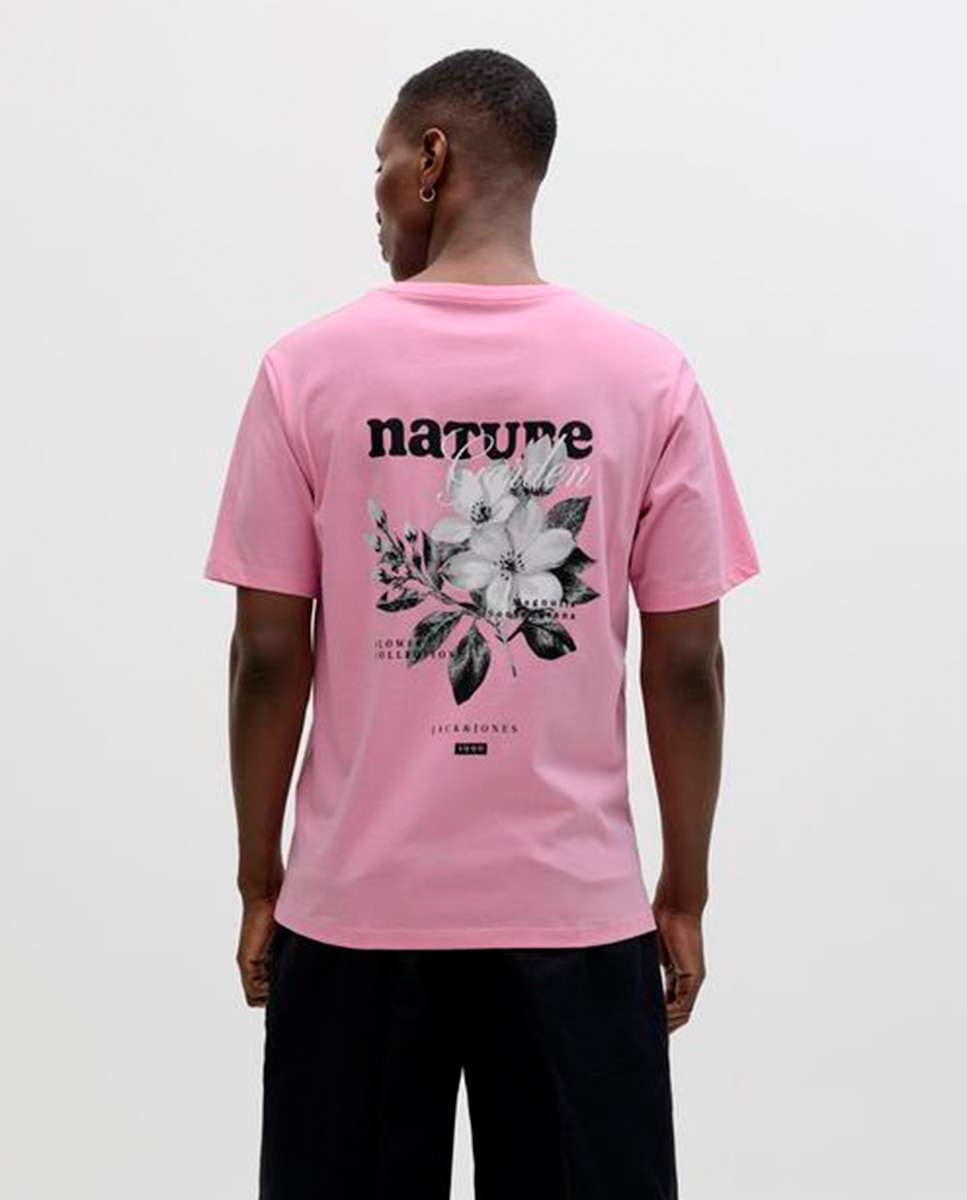 T-shirt de Manga Curta com Estampado Traseiro Rosa-2