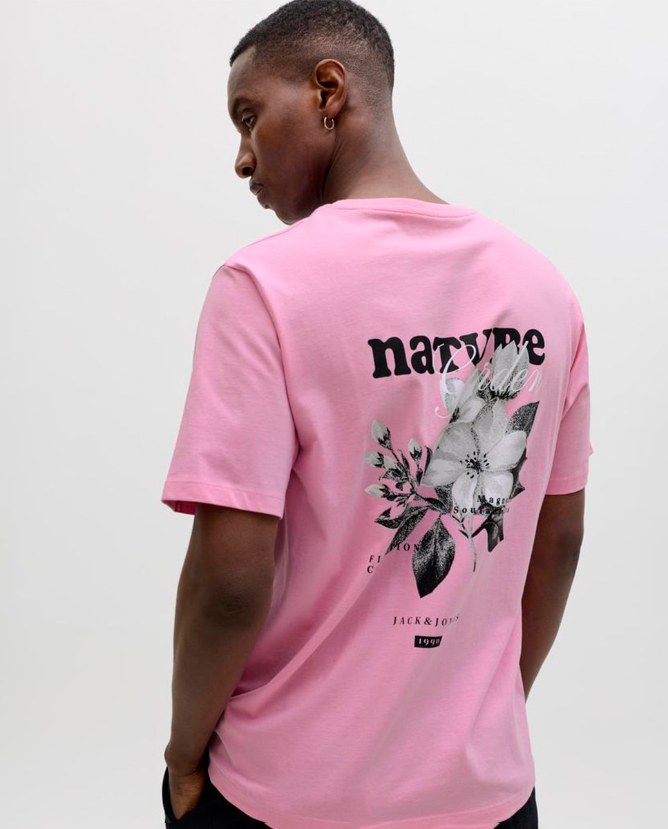 T-shirt de Manga Curta com Estampado Traseiro Rosa-3