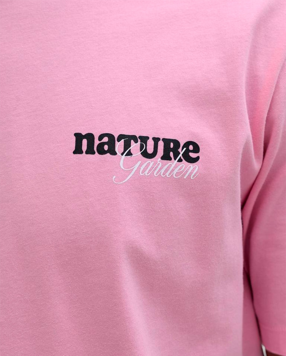 T-shirt de Manga Curta com Estampado Traseiro Rosa-4
