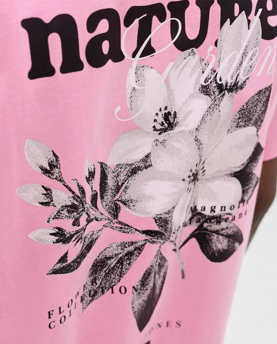 T-shirt de Manga Curta com Estampado Traseiro Rosa-5
