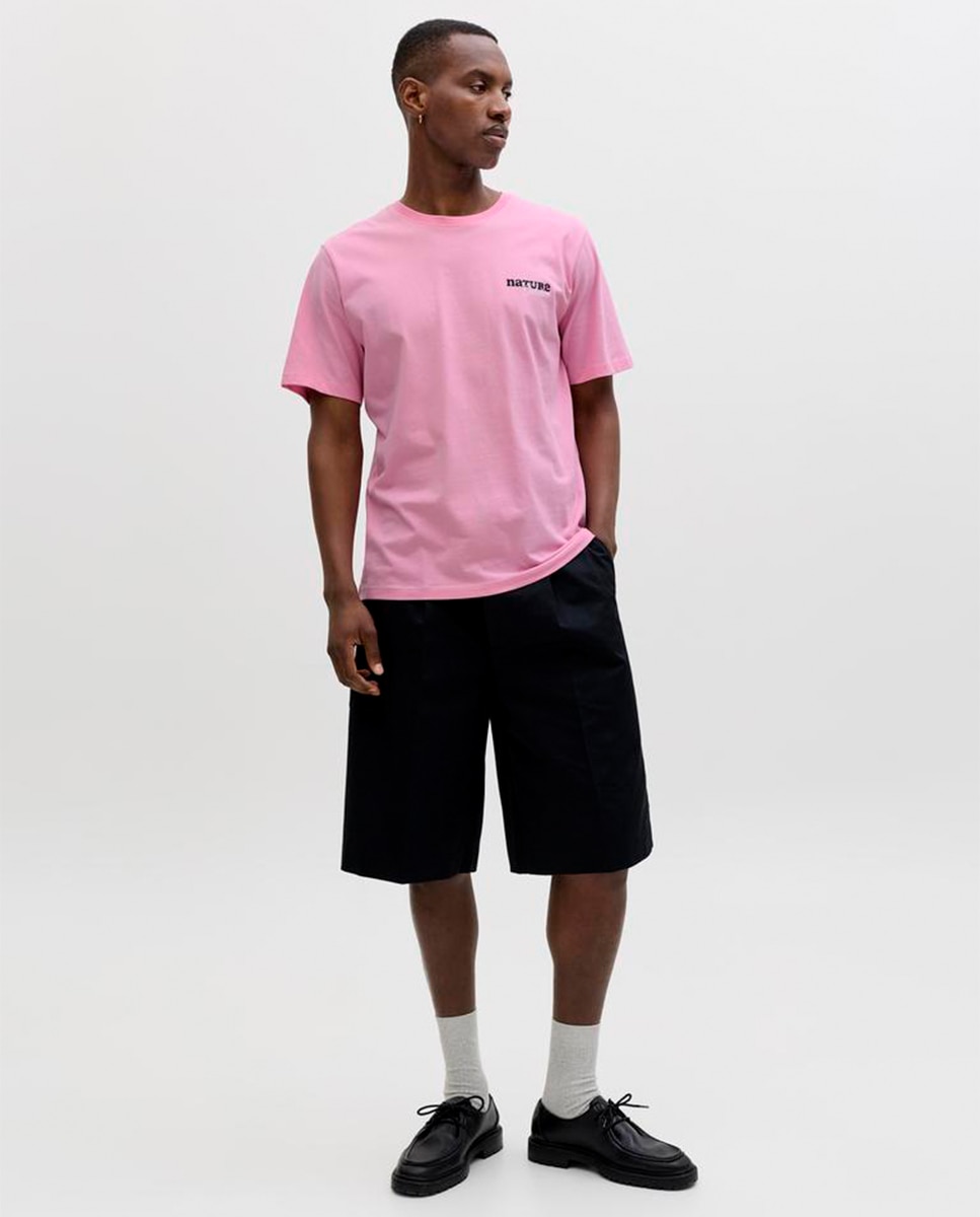 T-shirt de Manga Curta com Estampado Traseiro Rosa-8
