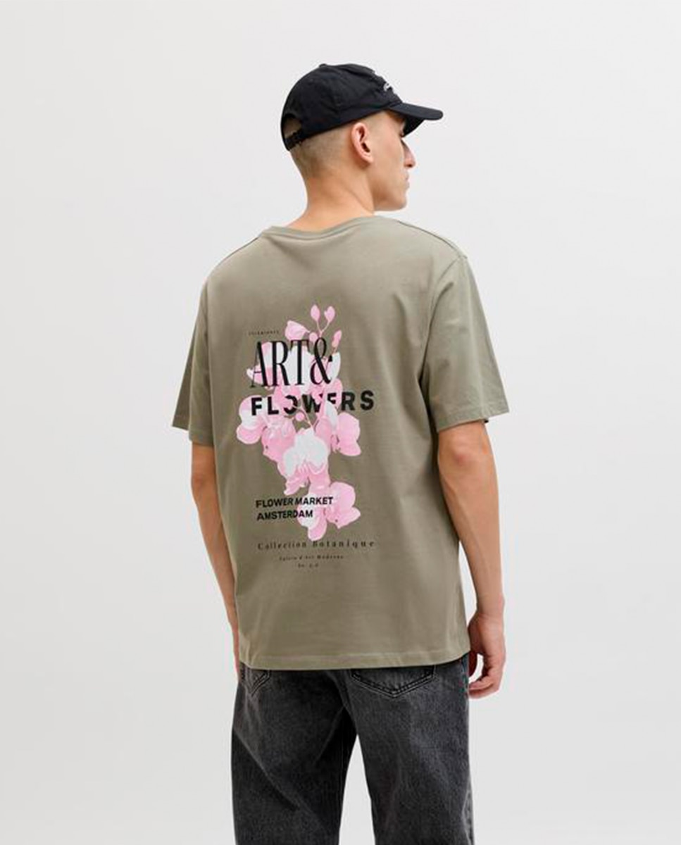 T-shirt de Manga Curta com Estampado Traseiro Verde-2
