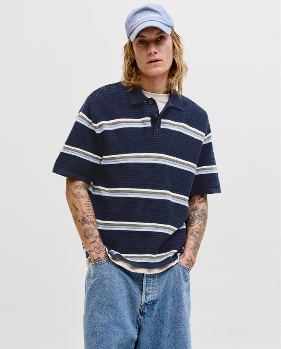 Imagem 0 de Polo de Malha com Manga Curta às Riscas