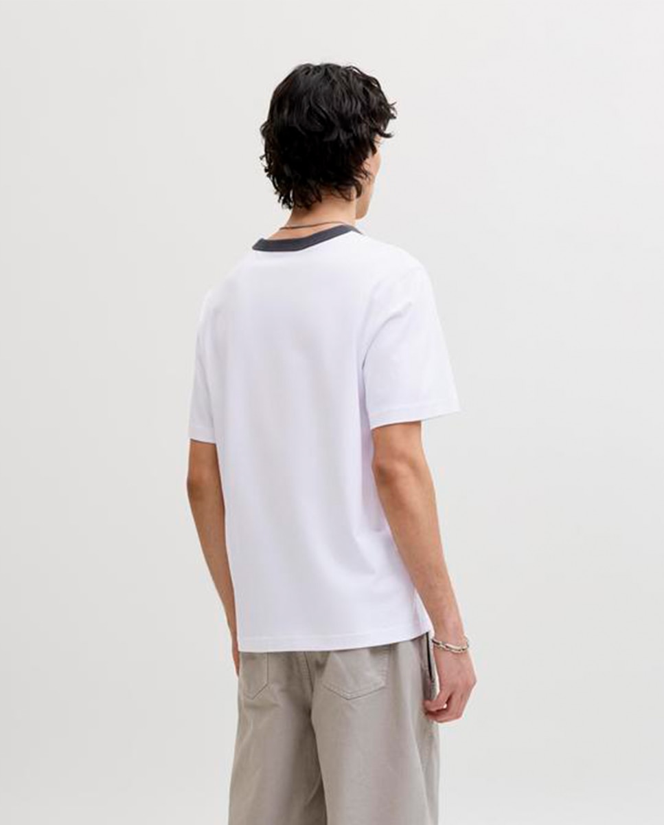 T-shirt de Manga Curta com Detalhe Desportivo Branco-2