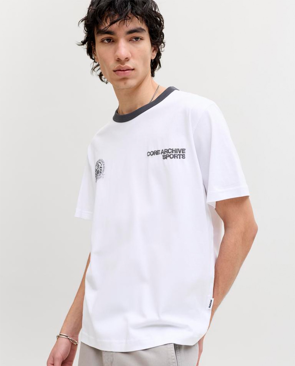 T-shirt de Manga Curta com Detalhe Desportivo Branco-3