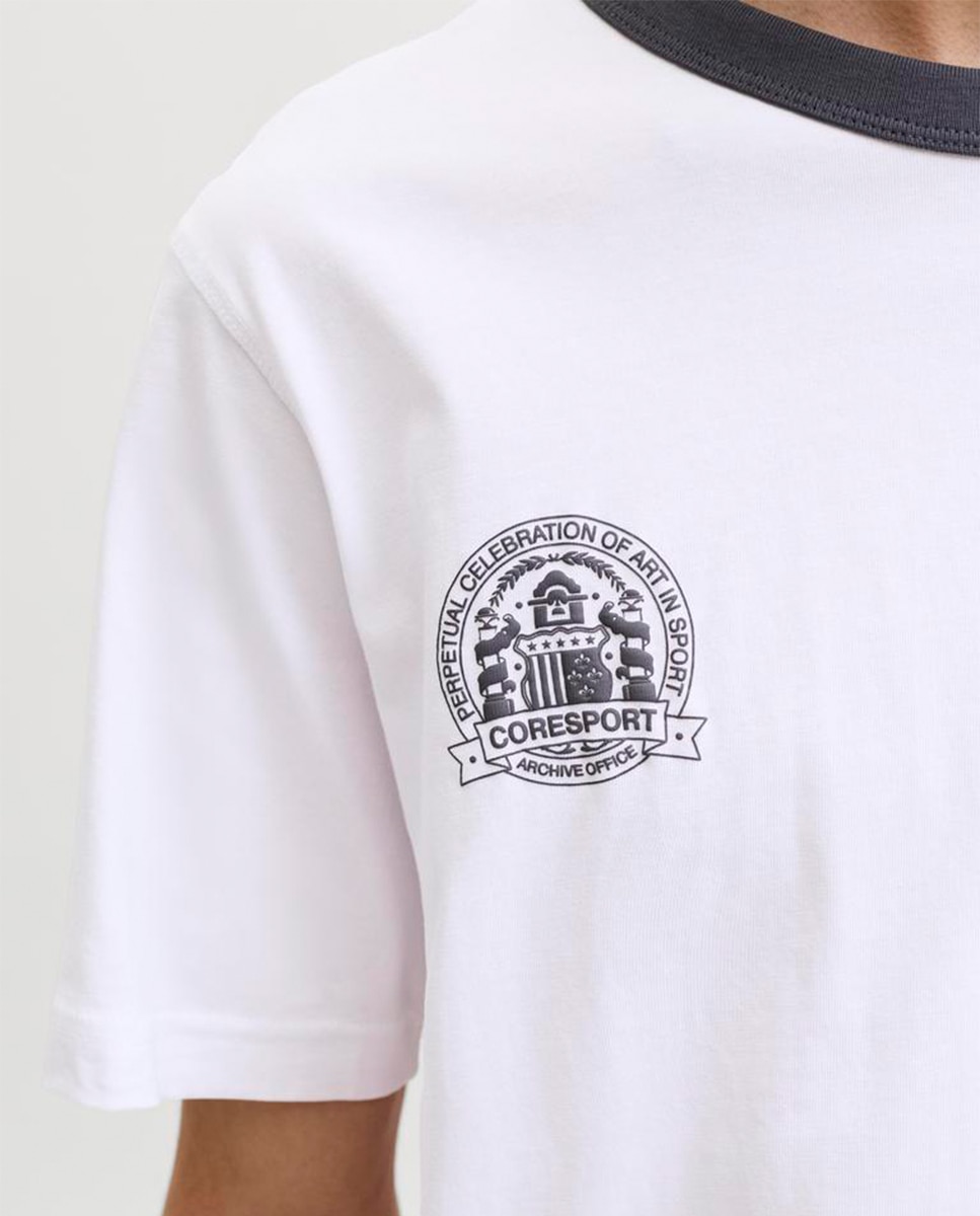 T-shirt de Manga Curta com Detalhe Desportivo Branco-5