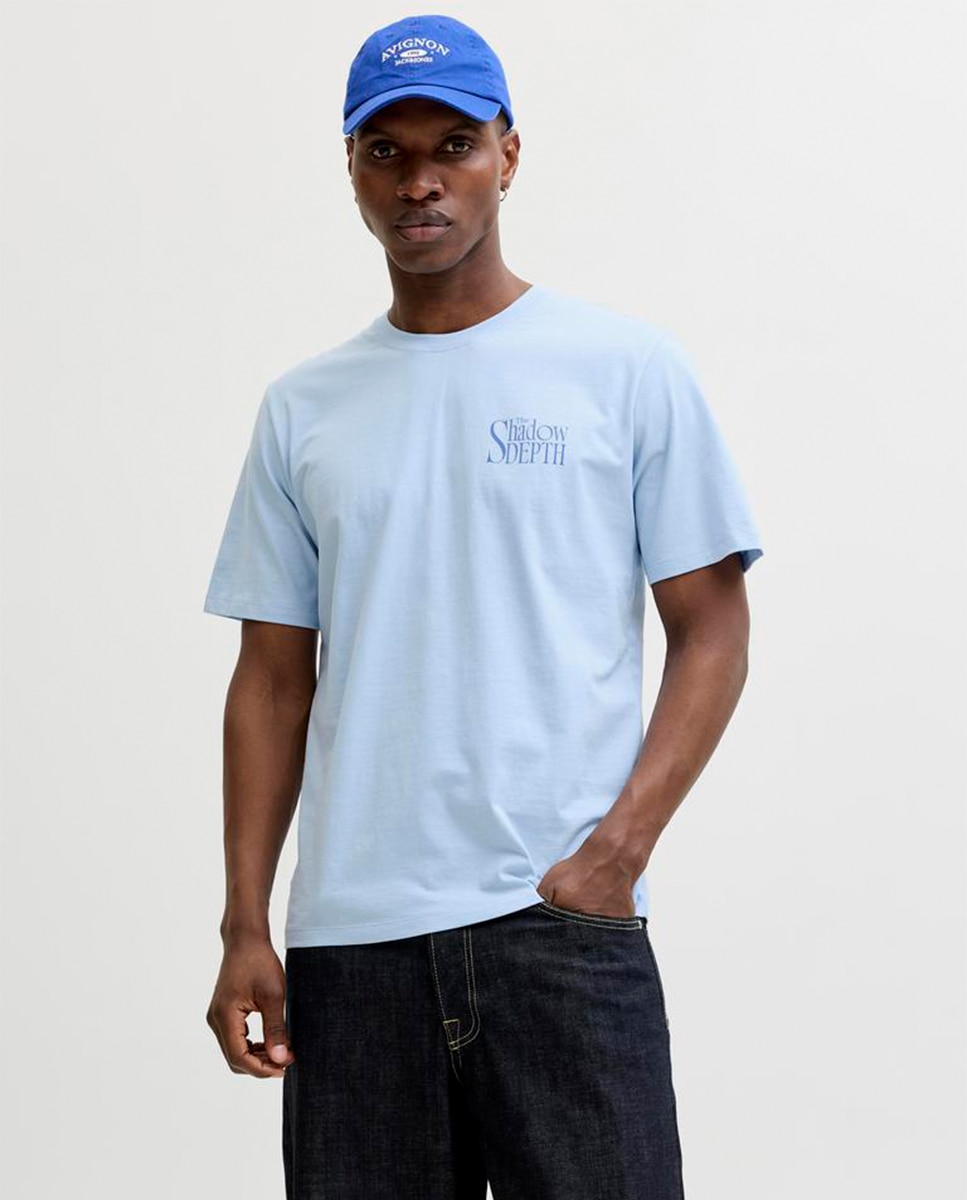 T-shirt de Manga Curta com Estampado Traseiro Azul-1