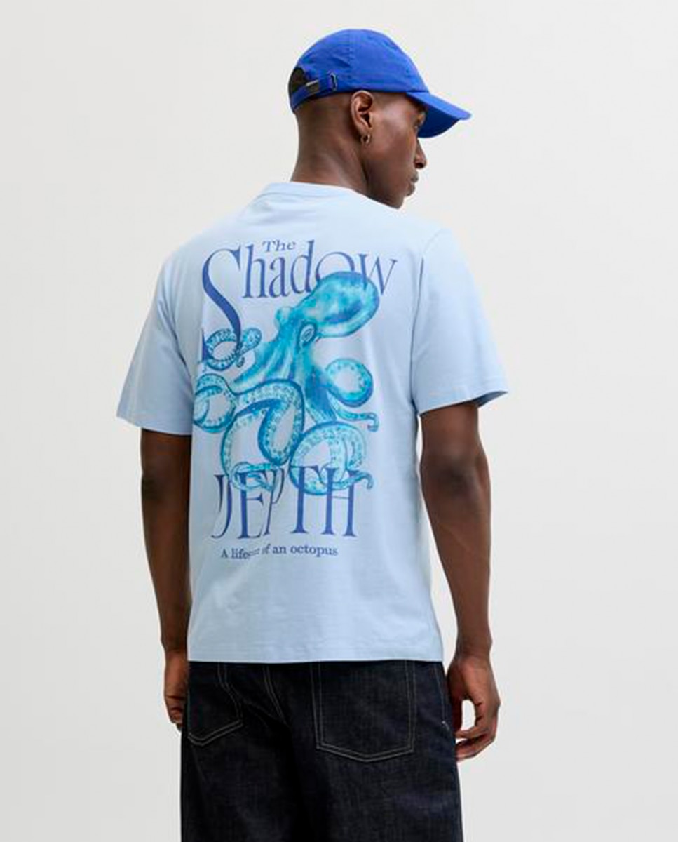 T-shirt de Manga Curta com Estampado Traseiro Azul-2
