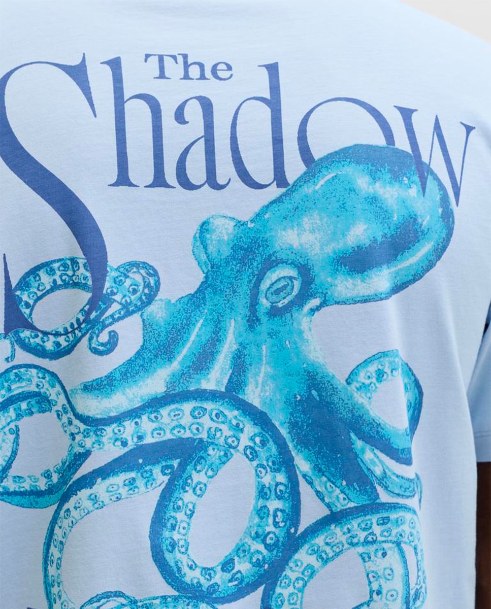 T-shirt de Manga Curta com Estampado Traseiro Azul-5