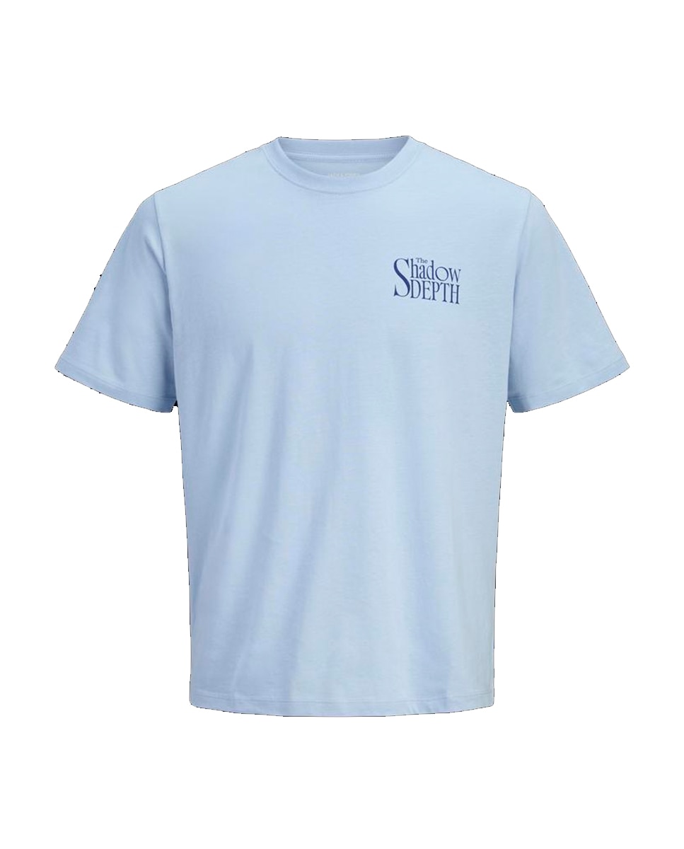 T-shirt de Manga Curta com Estampado Traseiro Azul-6