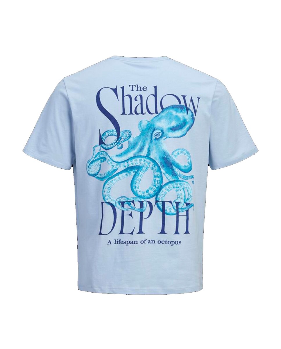 T-shirt de Manga Curta com Estampado Traseiro Azul-7