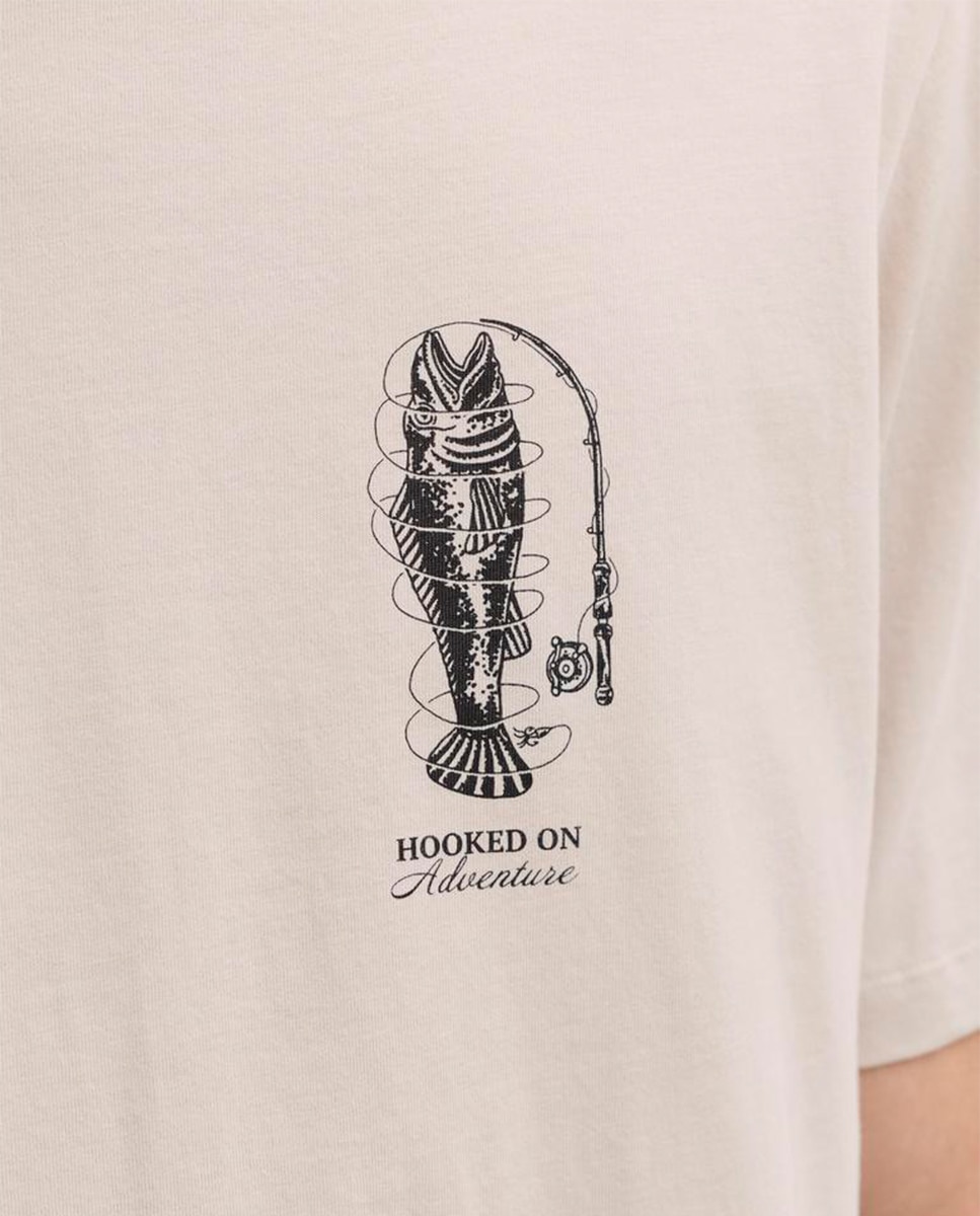 T-shirt de Manga Curta com Estampado Traseiro Bege-5