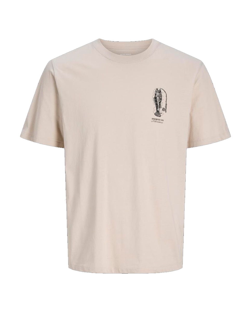 T-shirt de Manga Curta com Estampado Traseiro Bege-6
