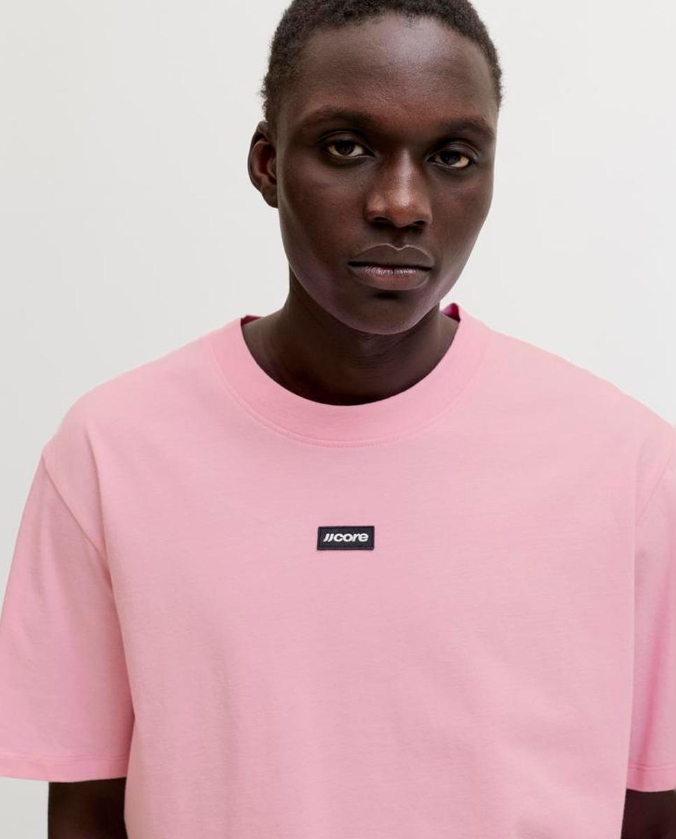 T-shirt de Manga Curta com Pequeno Logótipo à Frente Rosa-3