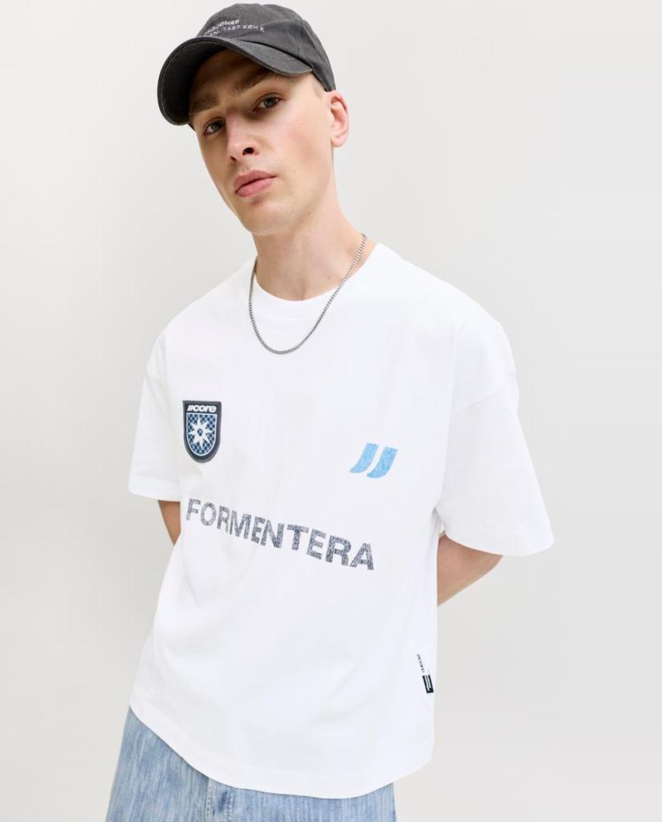T-shirt de Manga Curta Estilo Desportivo com Estampado à Frente Branco-3