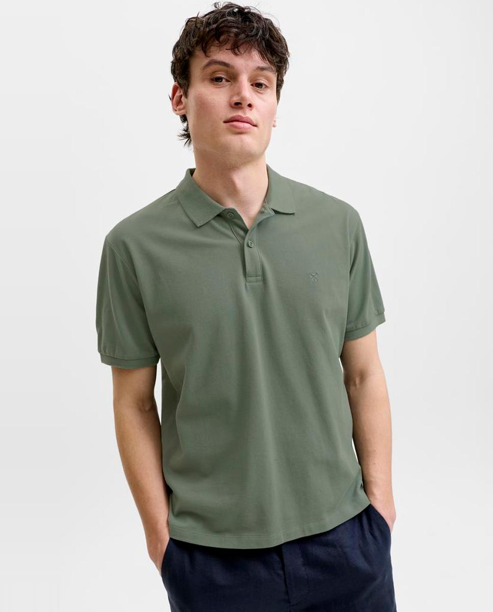 Polo Liso de Manga Curta com Logótipo Bordado Verde-3
