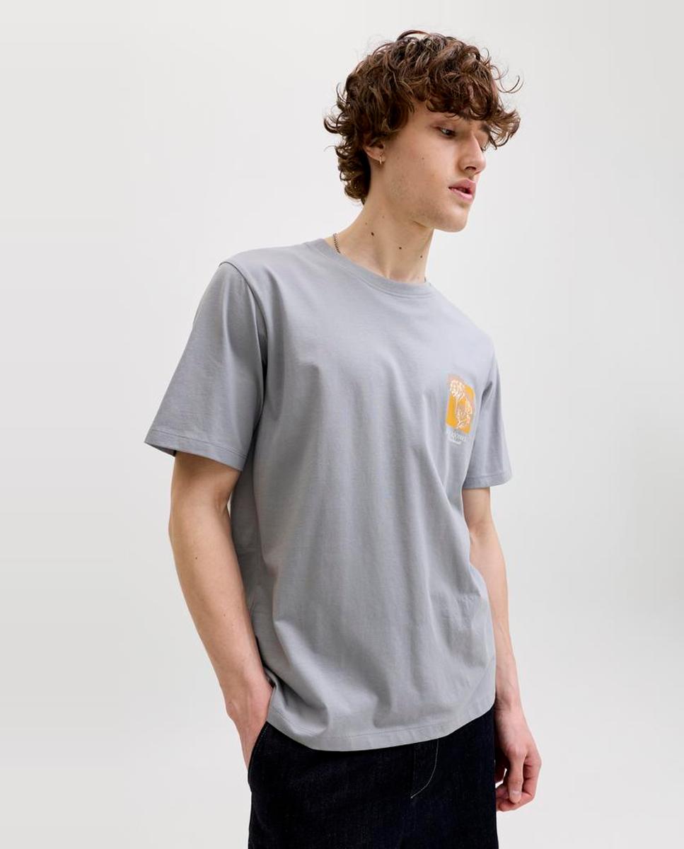 T-shirt de Manga Curta com Estampado Lateral Cinzento-3