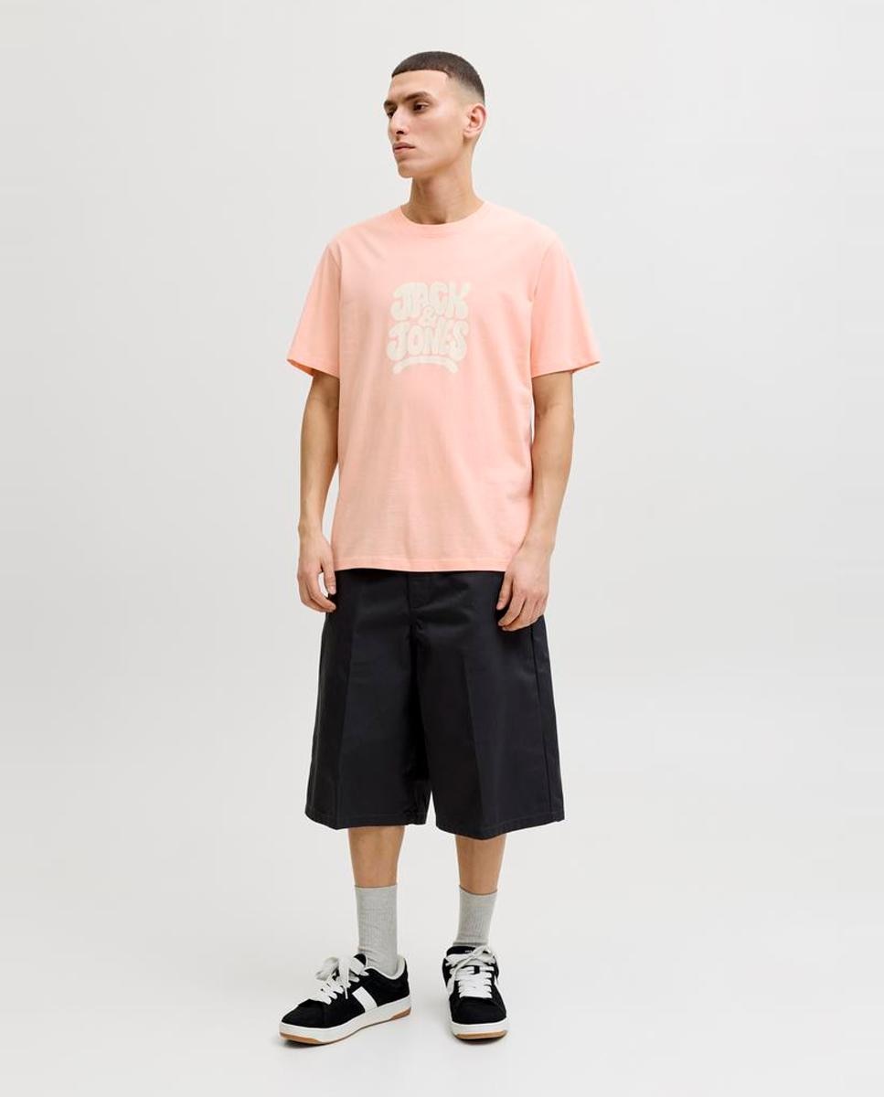 T-shirt de Manga Curta com Estampado à Frente Rosa-8