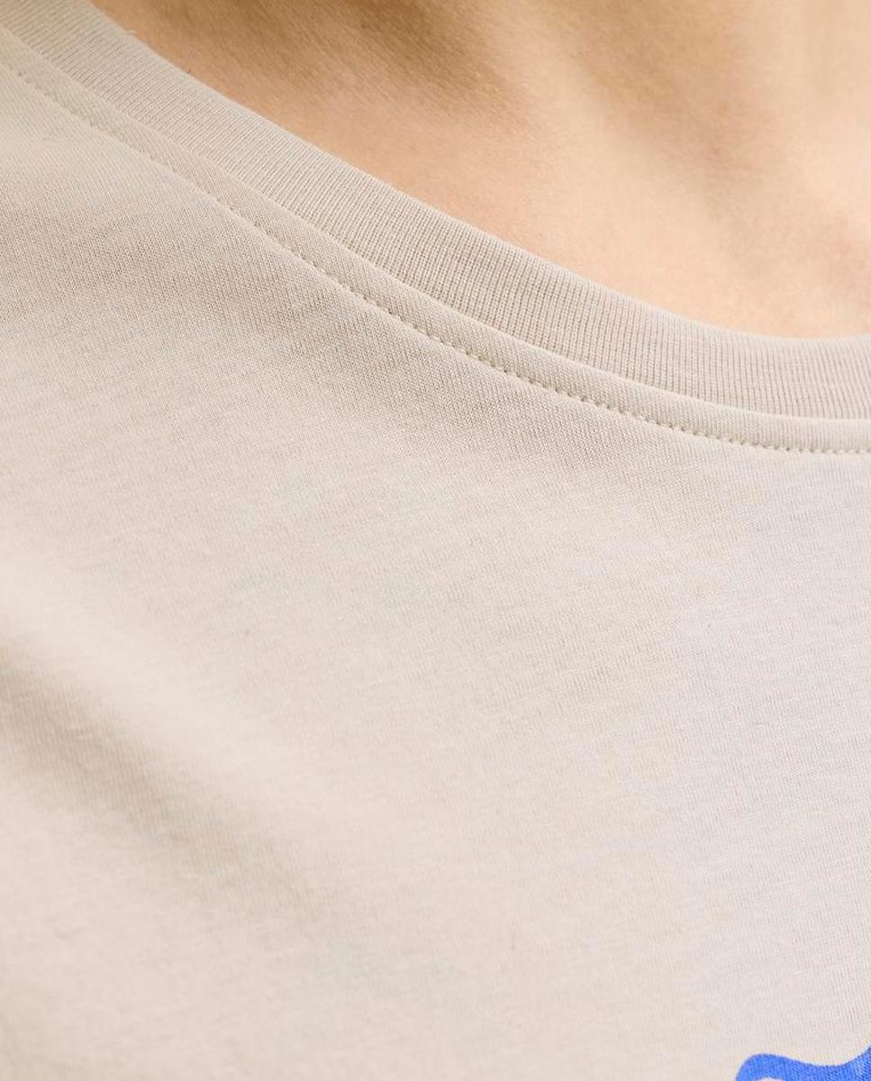 T-shirt de Manga Curta com Estampado à Frente Bege-5