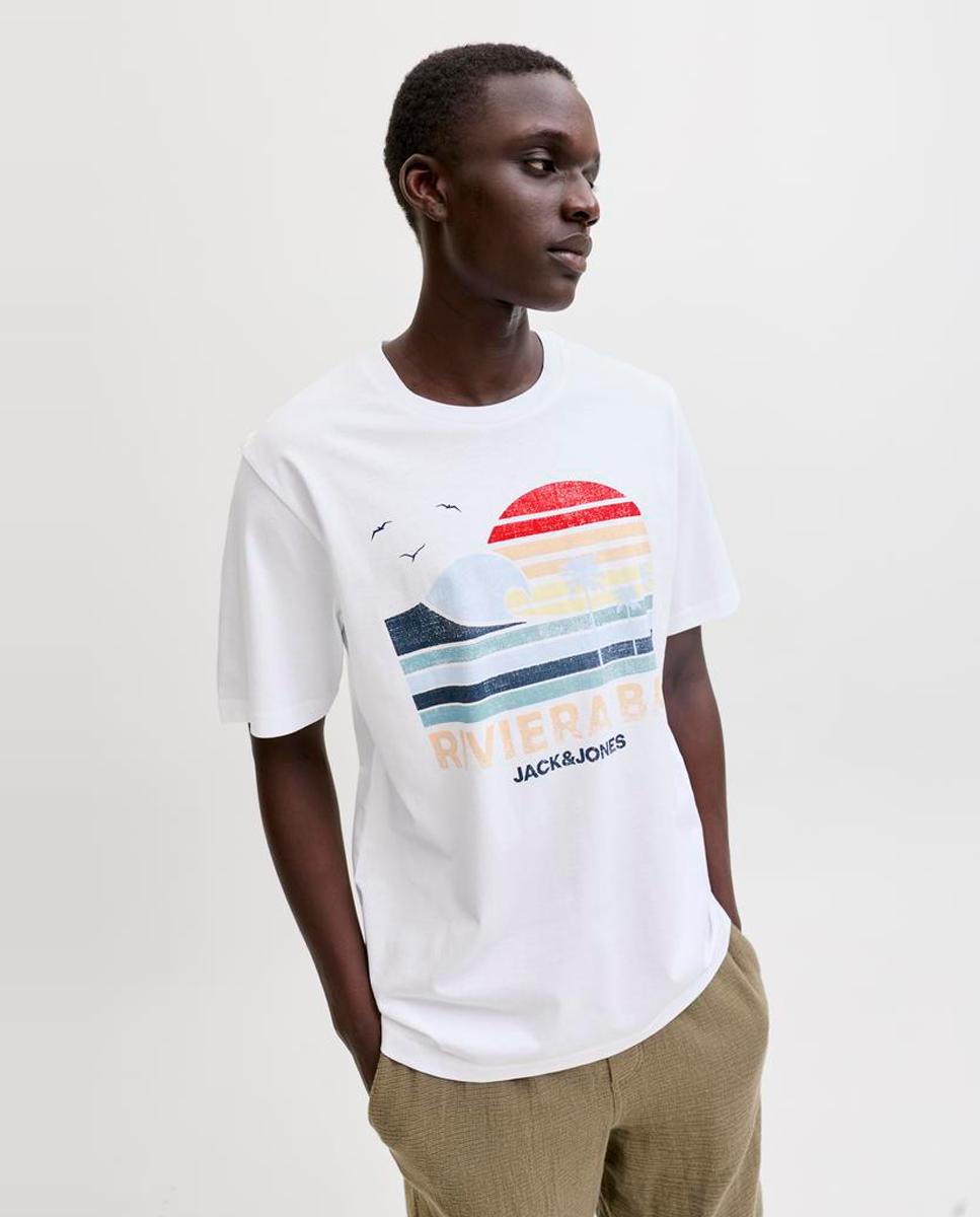 T-shirt de Manga Curta com Estampado à Frente Branco-3