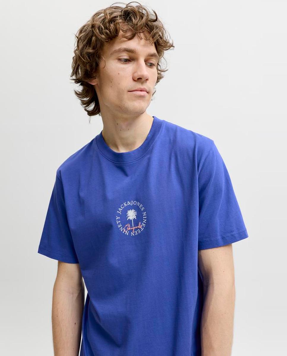 T-shirt de Manga Curta com Estampado à Frente Azul-3