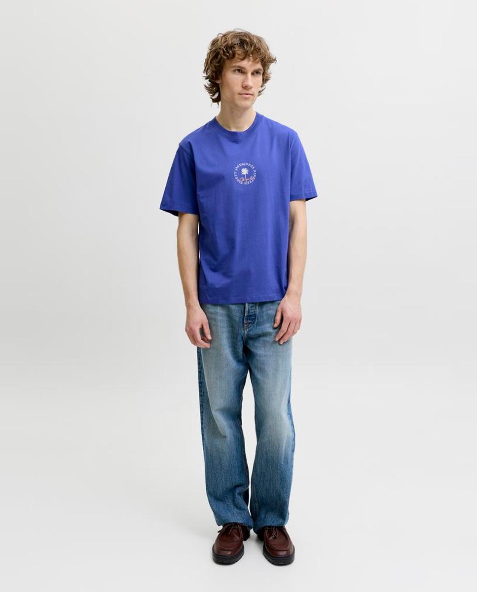 T-shirt de Manga Curta com Estampado à Frente Azul-7