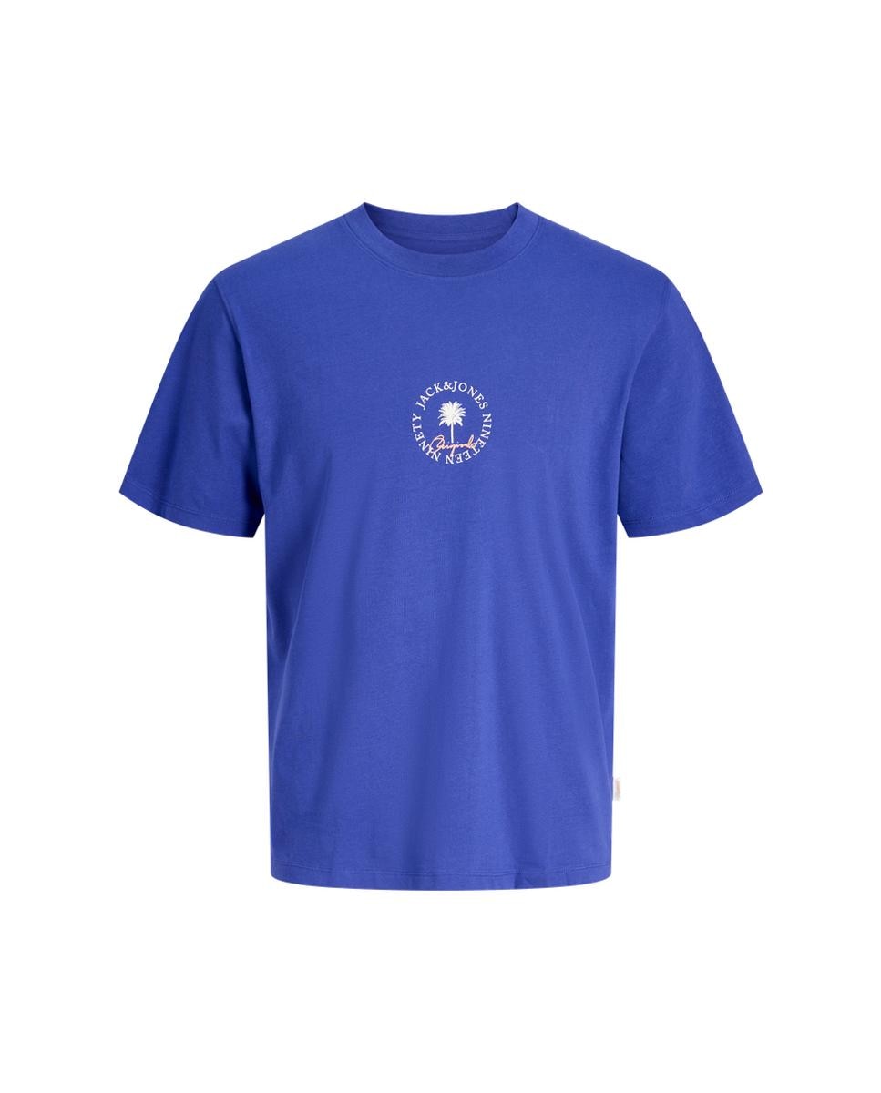 T-shirt de Manga Curta com Estampado à Frente Azul-6